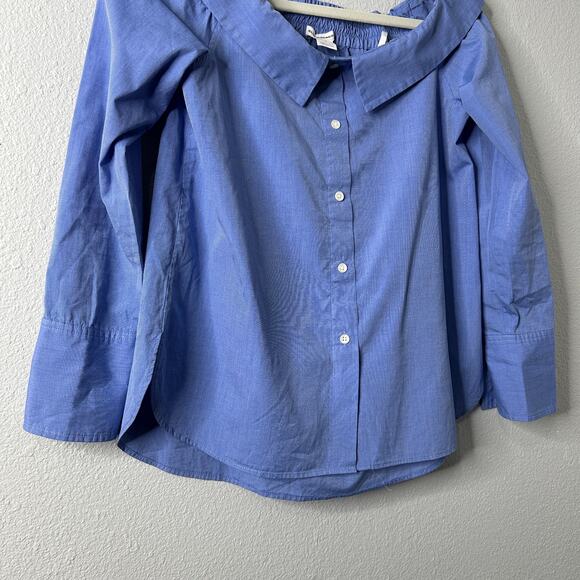 Club Monaco Jearim Off Shoulder Button Down Top Size 6 Blue Collared Shirt - Picture 4 of 10